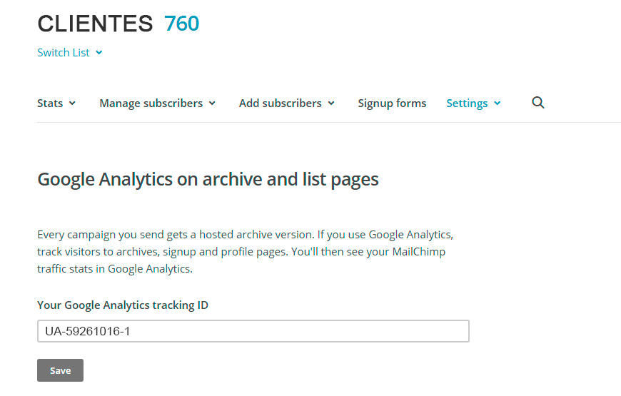 mailchimp tracking ID Analytics